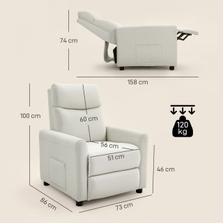 HOMCOM Πολυθρόνα Ανακλινόμενη 135° Μέγ., Ύφασμα Εφέ Λινό, Αφρός, Ατ...