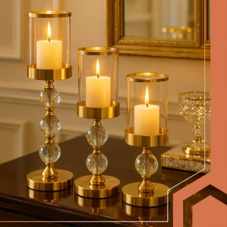 Ruhhy Σετ 3 Κηροπήγια Γυάλινα σε Χρυσό Χρώμα 26487 Ruhhy Σετ 3 Κηροπήγια Γυάλινα σε Χρυσό Χρώμα 26487