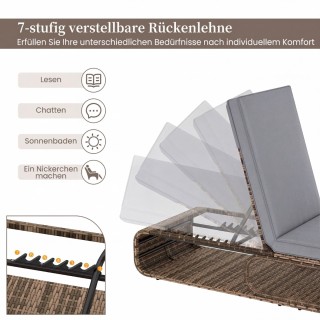 Costway Γκρι ξαπλώστρα μπαλκονιού από ρατάν με μαξιλάρι και ρυθμιζό...