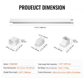 VEVOR Κάλυμμα Σωληνώσεων Κλιματιστικού 76.2mm x 2270mm, Λευκό BSKS... VEVOR Κάλυμμα Σωληνώσεων Κλιματιστικού 76.2mm x 2270mm, Λευκό BSKS...