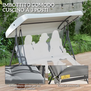 Outsunny Κούνια Κήπου 3 Θέσεων με Ρυθμιζόμενη Οροφή και Μαξιλάρια, ...