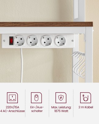 Ράφι Κουζίνας VASAGLE με Πρίζες, 40x80x170 εκ., Καφέ/Λευκό Ράφι Κουζίνας VASAGLE με Πρίζες, 40x80x170 εκ., Καφέ/Λευκό