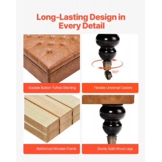 VEVOR Στρογγυλός Δερμάτινος Οθωμανός με Αποθήκευση για Σαλόνι PGJDF...