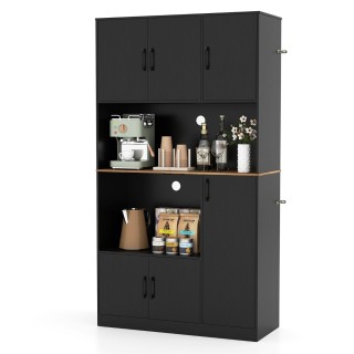 Costway Μαύρο Ξύλινο Ντουλάπι Κουζίνας με Πρίζα & Θέση Μικροκυμάτων...