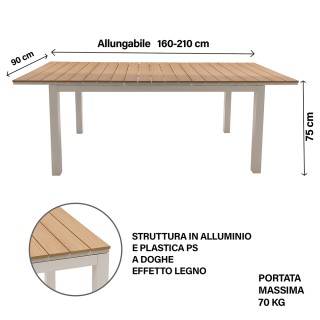Galileo Τραπέζι εξωτερικού χώρου επεκτεινόμενο 160/210x 90 cm με ξύ...