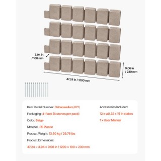 VEVOR Ψεύτικη Πέτρινη Περίφραξη Κήπου Ανθεκτική στο Ξεθώριασμα RZSP...