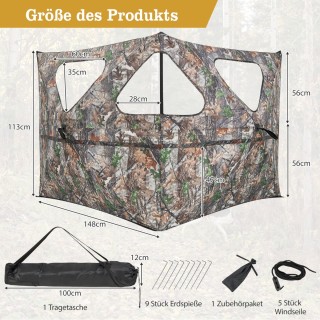 Costway  Φορητό 360° Καταφύγιο Κυνηγιού Pop-up Σκηνή με Τσάντα Μετα...