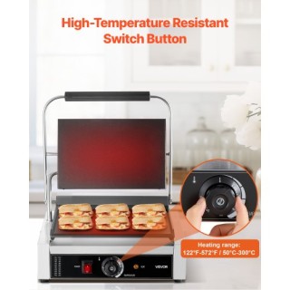 VEVOR Επαγγελματική Πρέσα Πανίνι, 2200W, Ανοξείδωτη, Ρύθμιση Θερμοκ...