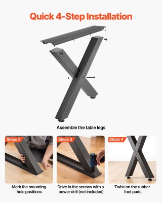 VEVOR Ατσάλινα Πόδια Τραπεζιού X-Frame 750 x 600 mm, Σετ 2 Τεμαχίων...