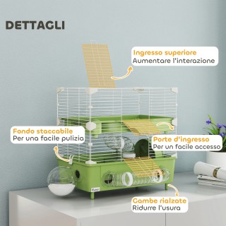 PawHut Κλουβί για Χάμστερ με 2 Επίπεδα και 3 Πόρτες με Τροχό και Σω...