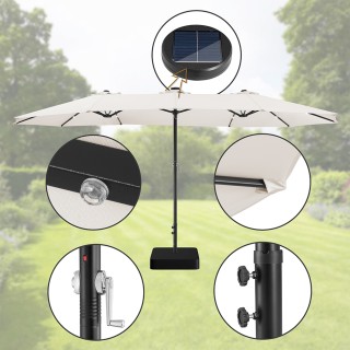 BAKAJI Διπλή Ομπρέλα Κήπου 4,6 Μέτρων με Βάση και Φωτισμό, Αντιηλια...