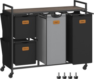 VASAGLE Καρότσι Πλυντηρίου με 4 Καλάθια και Ράφια, Κινητό και Σταθε... VASAGLE Καρότσι Πλυντηρίου με 4 Καλάθια και Ράφια, Κινητό και Σταθε...