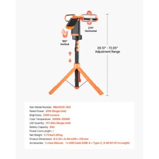 VEVOR LED Φορητό Φωτιστικό Εργασίας με Τρίποδο, 8Ah, 2200 Lumen, 30... VEVOR LED Φορητό Φωτιστικό Εργασίας με Τρίποδο, 8Ah, 2200 Lumen, 30...