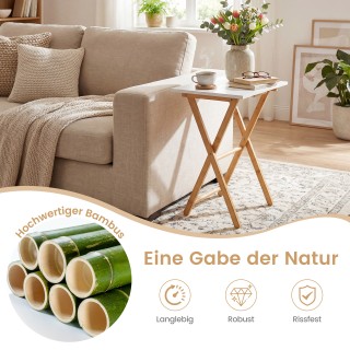 Costway Σετ 2 Πτυσσόμενα Τραπεζάκια TV από Μπαμπού, Λευκό/Φυσικό, 6...