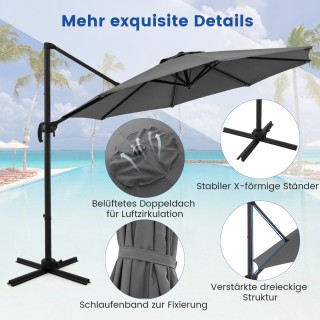 Costway Γκρι Αιώροφος Κήπους με Μανιβέλα 300x300 cm NP11552GR Costway Γκρι Αιώροφος Κήπους με Μανιβέλα 300x300 cm NP11552GR