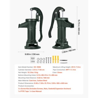 VEVOR Αντλία Χειρός Βεβόρ Παλαιάς Σχέδιασης, 25 ft Ανωτέρας Υψωσης,...