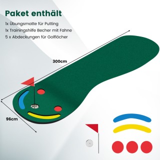 Costway Γκολφ Πράσινη Προπονητική Ματ 300 x 96 cm με 3 Τρύπες & 1 Σ...