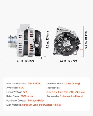 VEVOR Δυναμό Αυτοκινήτου για Chevy Express 2500 V6 4.3L V8 6.0L (20...