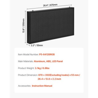 VEVOR Προγραμματιζόμενη LED Πινακίδα 27x14in P5 Πλήρους Χρώματος YP...