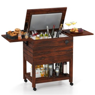 Costway Ξύλινο Καροτσάκι με Ψυγείο και Πλαϊνά Ράφια για Ποτά NP12426BN