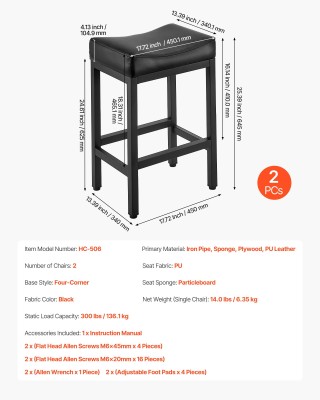 VEVOR Σετ Δύο Μαύρα Μπαρ Σκαμπό 62εκ από PU Δέρμα με Μεταλλικά Πόδι... VEVOR Σετ Δύο Μαύρα Μπαρ Σκαμπό 62εκ από PU Δέρμα με Μεταλλικά Πόδι...