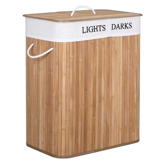 BAKAJI  Καλάθι Απλύτων 2 Διαμερίσματα Πτυσσόμενο Καλάθι από Μπαμπού...