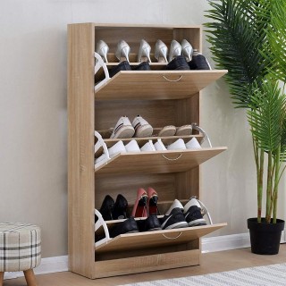 BAKAJI Ντουλάπα παπουτσιών 3 φύλλων με ράφια διπλού βάθους από μελ... BAKAJI Ντουλάπα παπουτσιών 3 φύλλων με ράφια διπλού βάθους από μελ...