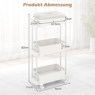 Costway  3-επίπεδο Κινητό Καρότσι Αποθήκευσης με Ανθεκτικό Σκελετό ...