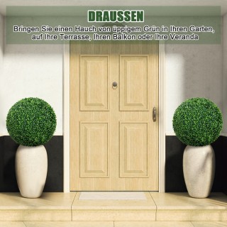 Costway Σετ 2 Τεχνητών Σφαιρών Πυξάρι από Υψηλής Ποιότητας PE για Ε...