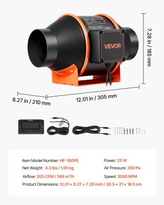 VEVOR Inline Ανεμιστήρας Αεραγωγού 349 m³/h, EC Motor 101,6 mm, με ... VEVOR Inline Ανεμιστήρας Αεραγωγού 349 m³/h, EC Motor 101,6 mm, με ...