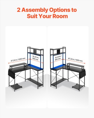 VEVOR L-Σχήματος Gaming Γραφείο με LED Φώτα, 1.2m Επανατοποθετήσιμη...