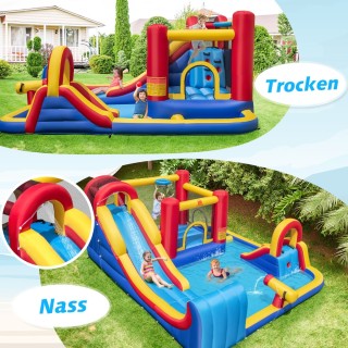 Costway Φουσκωτό Κάστρο με Τσουλήθρα Νερού, Τοίχος Αναρρίχησης, Χώρ...