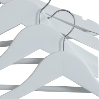 BAKAJI Σετ 20 Λευκές Ξύλινες Κρεμάστρες με Αντιολισθητική Μπάρα για...