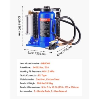 VEVOR Υδραυλικός Γρύλος Μπουκαλιού Υψηλής Ανύψωσης 20 Τόνων (44092l...