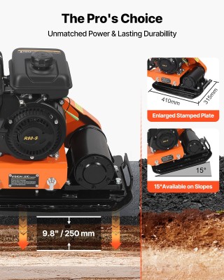 VEVOR Συμπιεστής Πλάκας 2 HP 79CC, 5250 VPM, 8 kN, 41 x 31.5 cm, Χω...