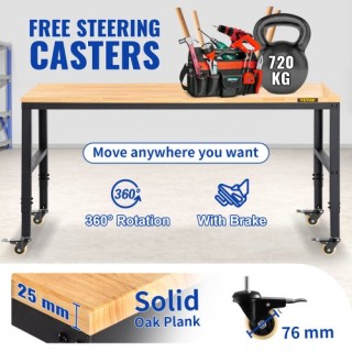 Ρυθμιζόμενος Πάγκος Εργασίας VEVOR με Ροδάκια, 122x61x104cm, 720kg,... Ρυθμιζόμενος Πάγκος Εργασίας VEVOR με Ροδάκια, 122x61x104cm, 720kg,...