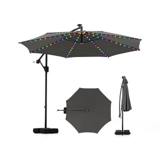 Costway Μεγάλη Γκρι Ομπρέλα 3m με LED Φωτισμό & Ρυθμιζόμενη Κλίση N...