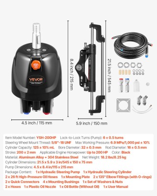 VEVOR Υδραυλικό Σύστημα Διεύθυνσης για Σκάφη 200 HP YYZXXTTJ200HGZL...