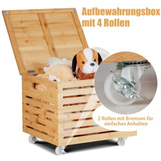 Costway Κουτί Αποθήκευσης Αρχείων από Μπαμπού με 4 Ρόδες και Καπάκι...