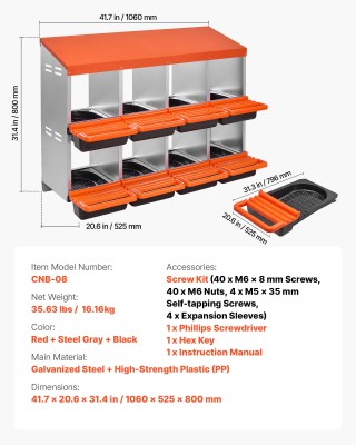 VEVOR Διώροφα Μεταλλικά Κουτιά Εκκόλαψης με 8 Θέσεις για Πουλερικά ...