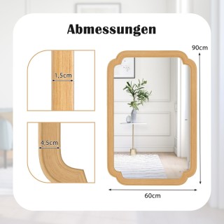 Costway  Ορθογώνιος Επιτοίχιος  Καθρέφτης με Ξύλινο Πλαίσιο 90 x 60...