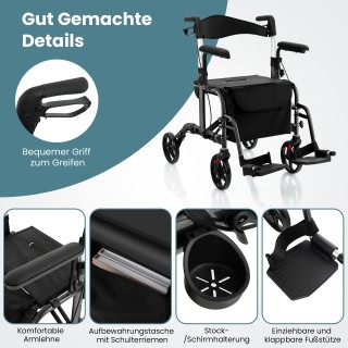 Costway Πολυλειτουργικό Αναπηρικό Καροτσάκι & Πτυσσόμενος Περιπατητ...