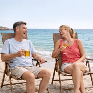 BAKAJI Σετ 2 Πτυσσόμενες Ξαπλώστρες Μπεζ με Ψηλή Εργονομική Πλάτη κ...