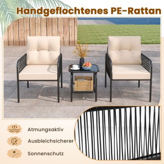 Costway Σετ Εξωτερικών Επίπλων 3 Τεμαχίων από PE-Rattan με Μαξιλάρι...
