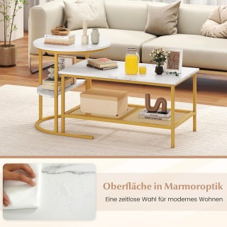 Costway Σετ 2 Συνδυαζόμενα Τραπεζάκια Σαλονιού με Λευκή Επιφάνεια α...