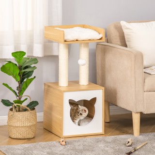 PawHut Cat House με γρατσουνιές σιζάλ, μαξιλάρια και μπάλα που πλέν...