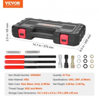 VEVOR Σετ Επαναφοράς Σπειρωμάτων 61τμχ UNC UNF Μετρικό Εργαλείο Επ... VEVOR Σετ Επαναφοράς Σπειρωμάτων 61τμχ UNC UNF Μετρικό Εργαλείο Επ...