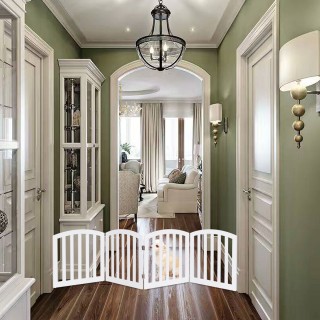 Costway Πτυσσόμενο Ξύλινο Διαχωριστικό για Κατοικίδια σε Λευκό Χρώμ...