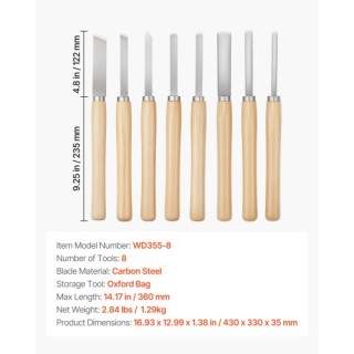 VEVOR Σετ Ξυλογλυπτικών Εργαλείων 8ΤΜΧ με Λεπίδες Ατσαλιού για Τόρν...