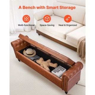 VEVOR Καπιτονέ Σκαμπό Αποθήκευσης με Ρολό Βραχίονα από Καφέ Δερματί...